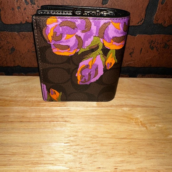 Coach Brown Wallet with Purple and Orange Floral Design - Picture 2 of 7